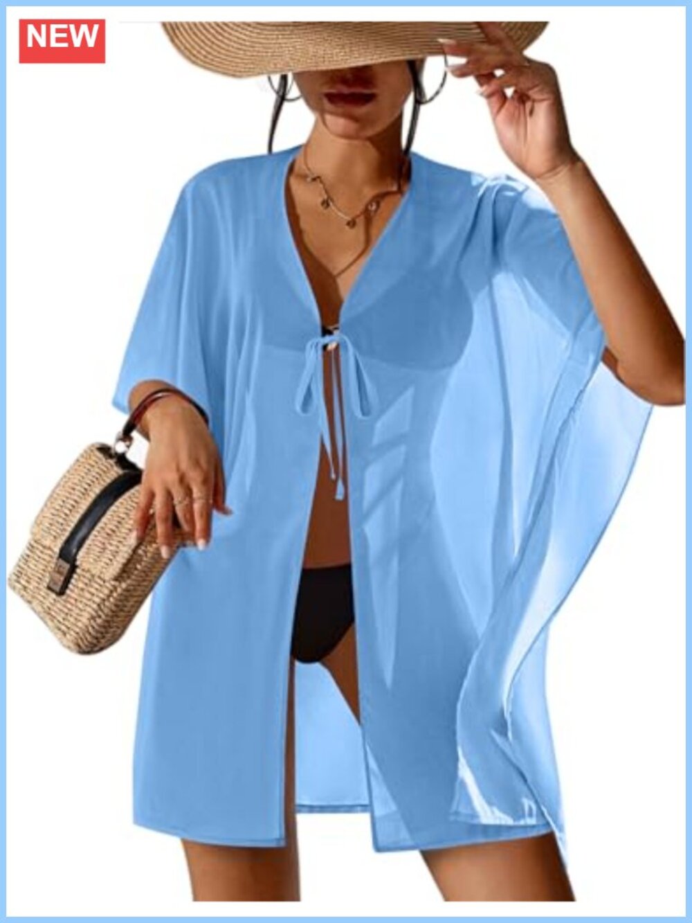 Chiffon Beach Cover Up Kimono Sheer Swim Coverup Butterfly Sleeve